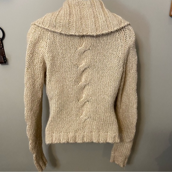 BEBE Beige Mohair/ Polyester -Womens Cardigan Sweater Metallic Threading Size S - Picture 2 of 6